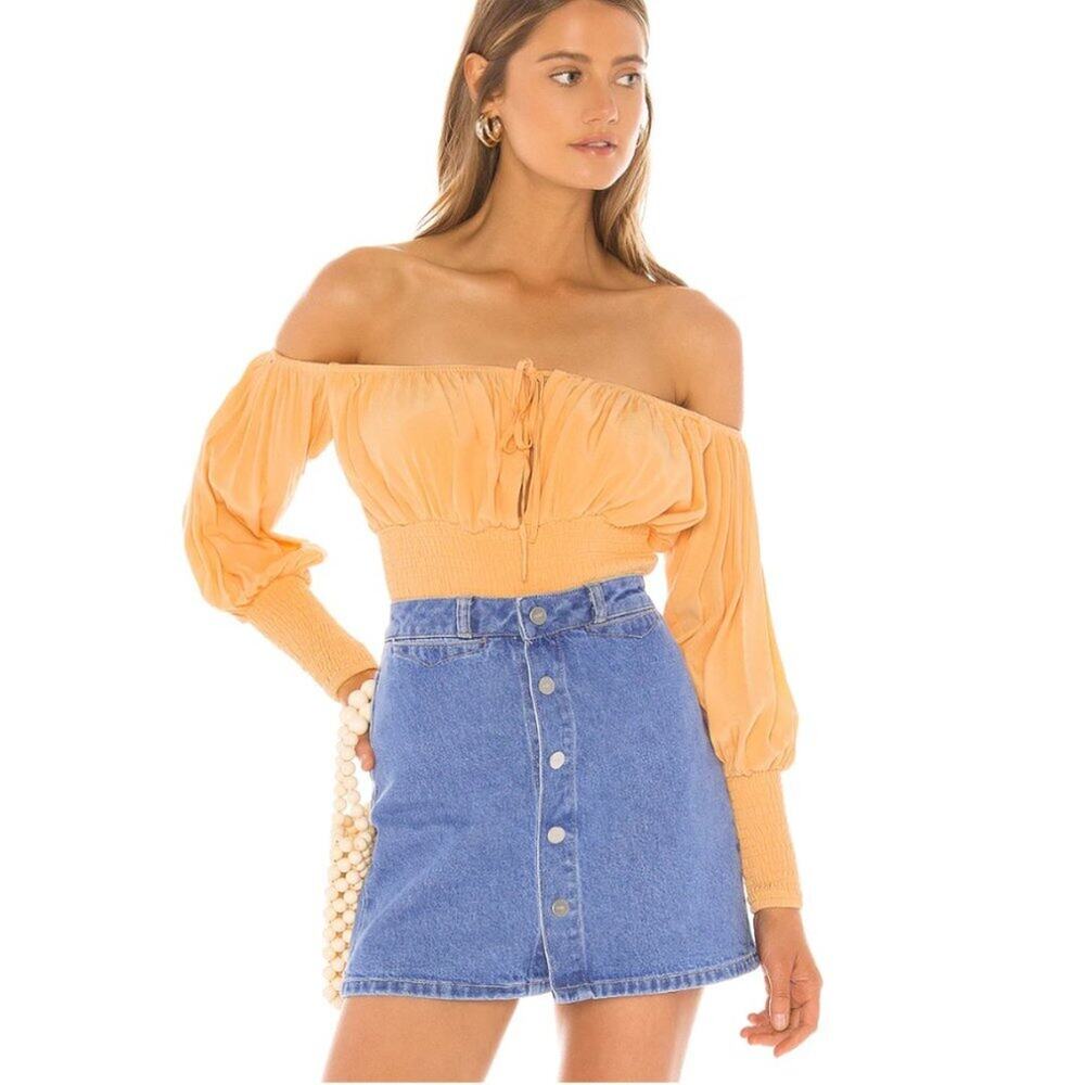 Lovers + Friends Walter Smocked Blouse in Tangerine Orange